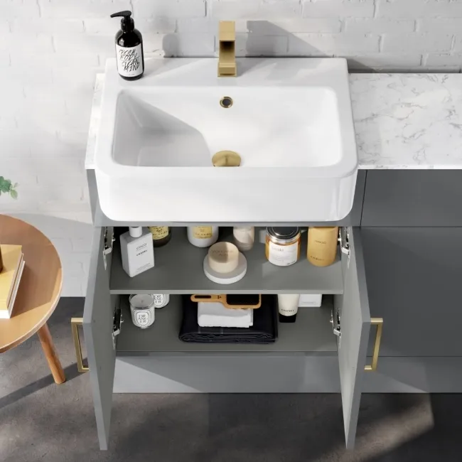 Harper Stone Grey Combination Vanity Basin with Marble Top & Boston Toilet 1200mm - Brushed Brass Accents