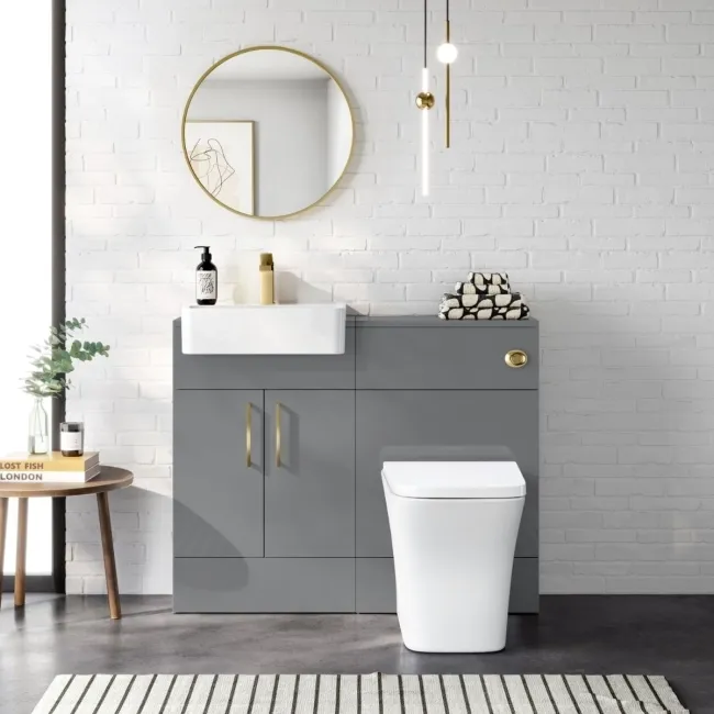 Harper Stone Grey Combination Vanity Basin & Houston Toilet 1000mm - Brushed Brass Accents