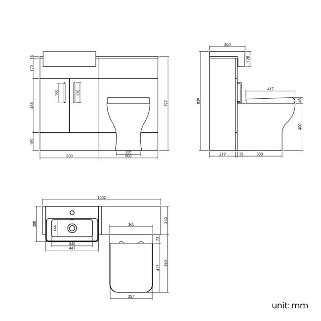 Harper Navy Blue Combination Vanity Basin & Houston Toilet 1000mm - Brushed Brass Accents