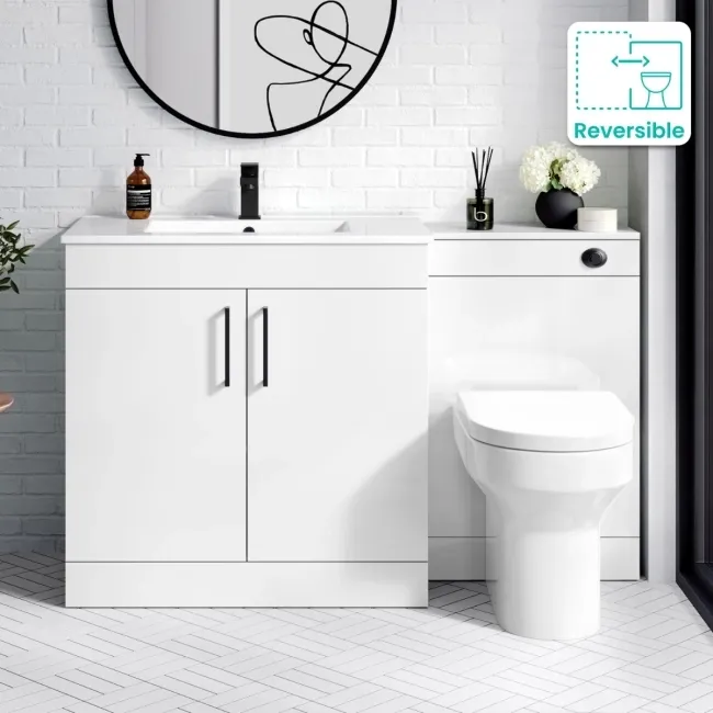 Mersey Gloss White Combination Vanity Basin and Miami Toilet 1300mm - Black Accents