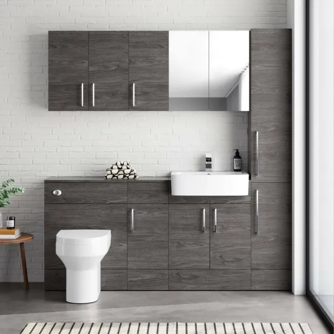 Harper Charcoal Elm Floor Standing Tall Cabinet Unit 1900x300mm