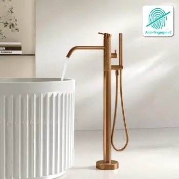 Suir Brushed Copper Freestanding Bath Shower Mixer Tap with Knurled Detailing