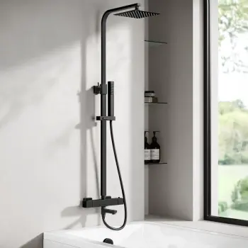Skye Square Matt Black Thermostatic Bath Filler Shower Set