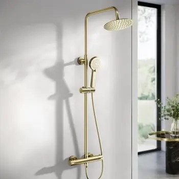 Ennis Brushed Brass Round Thermostatic Shower Set
