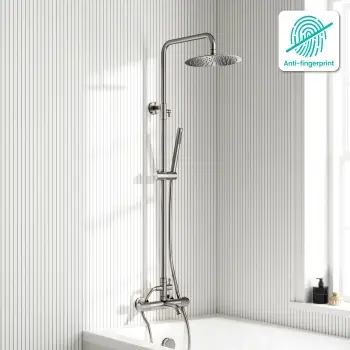 Suir Premium Round Brushed Nickel Thermostatic Bath Filler Shower Set with Knurled Detailing