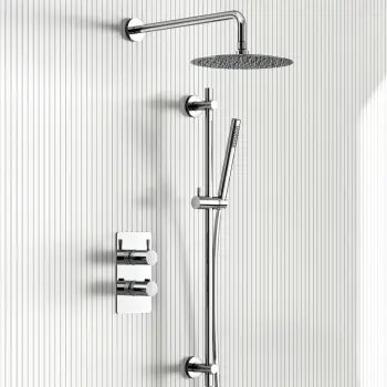 Suir Premium Chrome Round Thermostatic Shower Set with Knurled Detailing