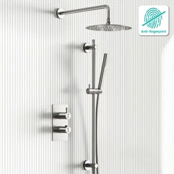 Suir Premium Brushed Nickel Round Thermostatic Shower Set with Knurled Detailing