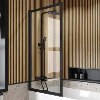 Antwerp Premium Easy Clean 8mm Matt Black Framed Bath Screen - 800mm