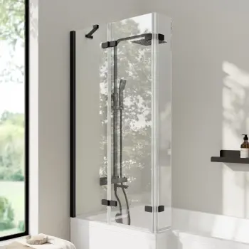 Lucan Easy Clean Matt Black 6mm L Shaped Folding Bath Screen