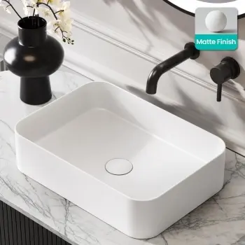 Missouri Matt White Rectangular Counter Top Stone Basin 450x320mm