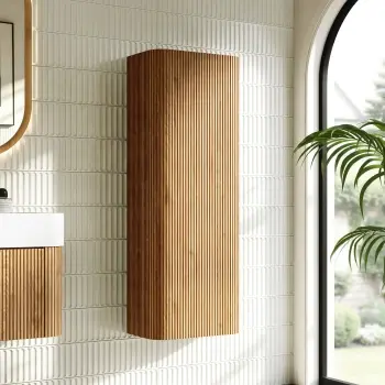 Cayman Natural Oak Wall Hung Tall Cabinet 1100x405mm
