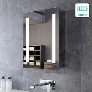 Emielia Battery Powered Illuminated LED Cloakroom Mirror Cabinet 600x450mm