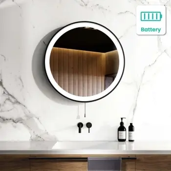 Mollie Battery Powered Black Framed Round Illuminated LED Mirror 600mm