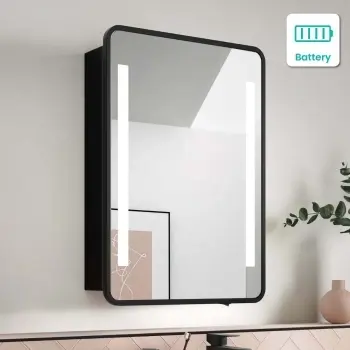 Olivia Battery Powered Black Framed Illuminated LED Mirror Cabinet 710x500mm