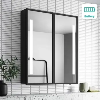 Mia Battery Powered Black Framed Illuminated LED Mirror Cabinet 710x600mm