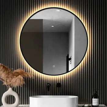Delilah Black Framed Round Backlit llluminated LED Mirror 800mm