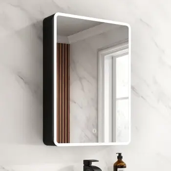 Aurora Matt Black Illuminated LED Mirror Cabinet 700x500mm