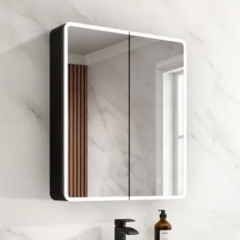 Aurora Matt Black Illuminated LED Mirror Cabinet 700x600mm