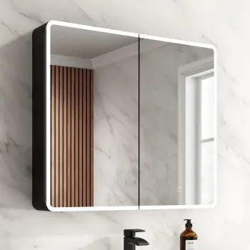 Aurora Matt Black Illuminated LED Mirror Cabinet 700x800mm