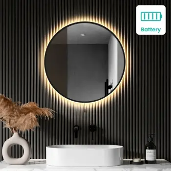 Delilah Battery Powered Black Framed Round Backlit LED Mirror 600mm