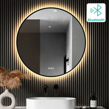 Delilah Black Framed Round Backlit LED Mirror With BLUETOOTH Speaker 800mm