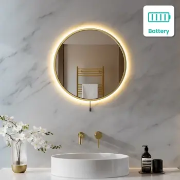 Delilah Battery Powered Brushed Brass Round Backlit LED Mirror 500mm