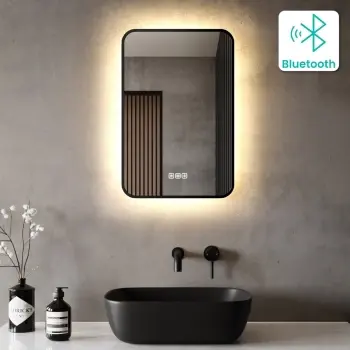 Mila Black Framed Backlit Illuminated LED Mirror With BLUETOOTH Speaker 600x400mm