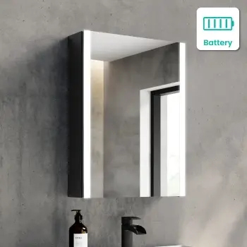 Selma Battery Powered Matt Black Illuminated LED Mirror Cabinet 600x450mm