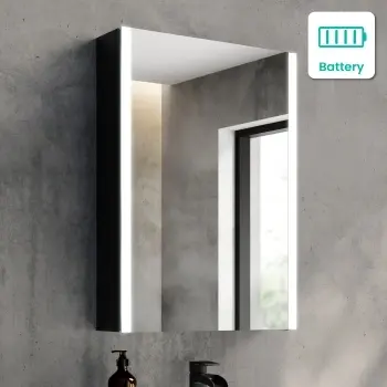 Selma Battery Powered Matt Black Illuminated LED Mirror Cabinet 700x500mm