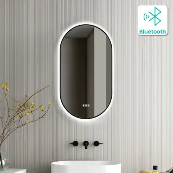 Ada Pill Black Framed Backlit Illuminated LED Mirror With BLUETOOTH Speaker 900x500mm