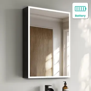 Esme Battery Powered Matt Black Illuminated LED Mirror Cabinet 700x500mm