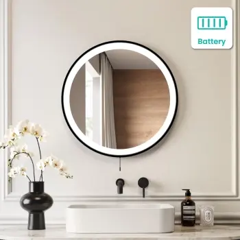Delilah Battery Powered Black Framed Round Illuminated LED Mirror 600mm