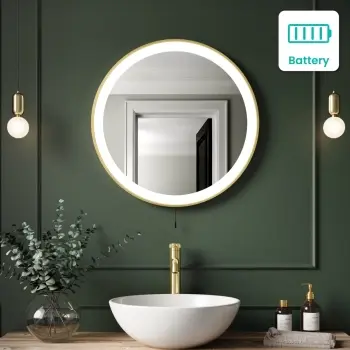 Delilah Battery Powered Brushed Brass Round Illuminated LED Mirror 600mm