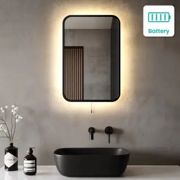 Mila Battery Powered Black Framed Backlit Illuminated LED Mirror 600x400mm