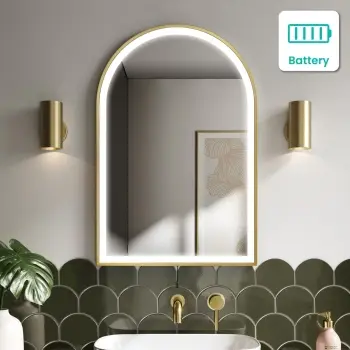 Maya Battery Powered Brushed Brass Arched LED Mirror 750x500mm