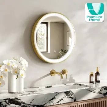 Libby Brushed Brass Round Illuminated LED Mirror 580mm