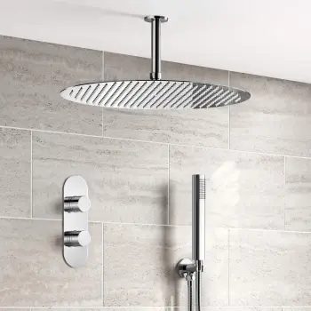 Ballina Premium Ceiling Chrome Round Thermostatic Shower Set - 400mm Head & Hand Shower
