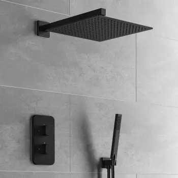 Galway Premium Matt Black Square Thermostatic Shower Set - 300mm Head & Hand Shower