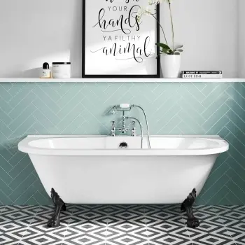 Harrow 1700mm Back To Wall Roll Top Bath - Black Claw Feet