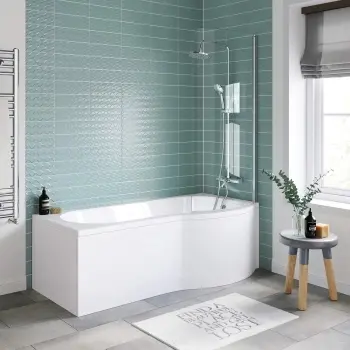 P Shaped 1700 Shower Bath with Front Panel & 4mm Screen - Right Handed