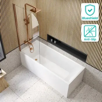 Witney 1700x700 Square Shower Bath & 6mm Easy Clean Brushed Copper Bath Screen