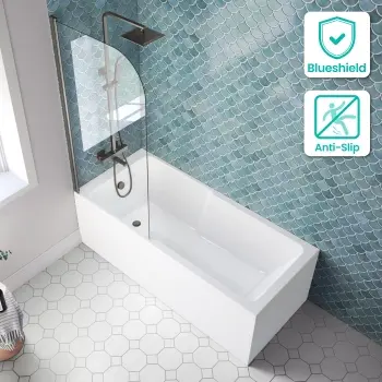 Antigua 1700x750 Keyhole Shower Bath & 6mm Easy Clean Brushed Gunmetal Bath Screen