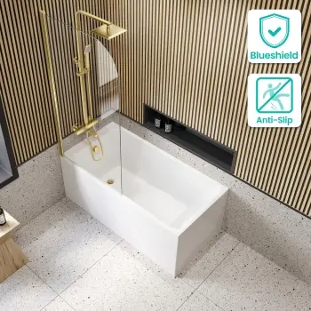 Witney 1400x700 Square Shower Bath & 6mm Easy Clean Brushed Brass Bath Screen