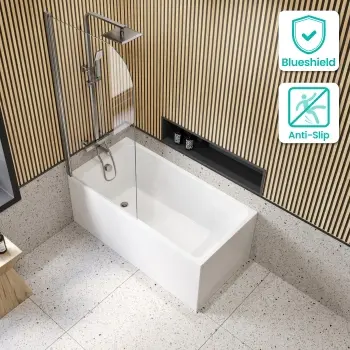 Witney 1400x700 Square Shower Bath & 6mm Easy Clean Brushed Gunmetal Bath Screen