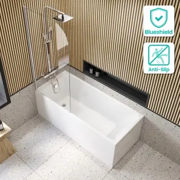 Witney 1600x700 Square Shower Bath & 6mm Easy Clean Chrome Bath Screen