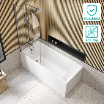 Witney 1600x700 Square Shower Bath & 6mm Easy Clean Brushed Gunmetal Bath Screen