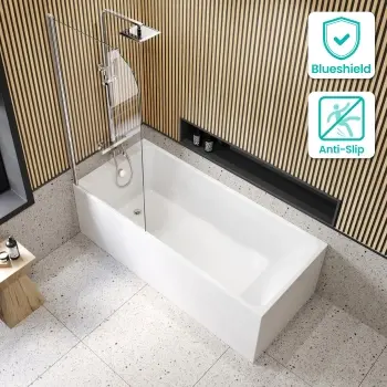 Witney 1800X800 Square Shower Bath & 6mm Easy Clean Chrome Bath Screen