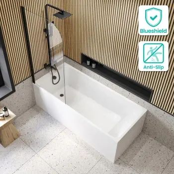 Witney 1800X800 Square Shower Bath & 6mm Easy Clean Matt Black Bath Screen