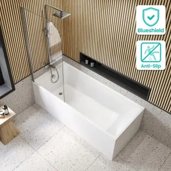 Witney 1800X800 Square Shower Bath & 6mm Easy Clean Brushed Gunmetal Bath Screen