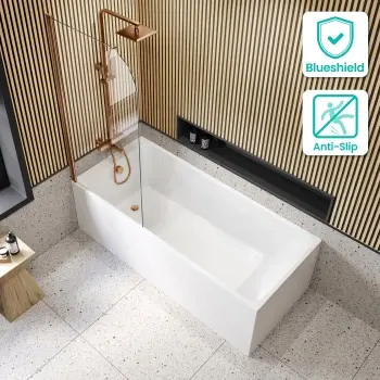 Witney 1800X800 Square Shower Bath & 6mm Easy Clean Brushed Copper Bath Screen